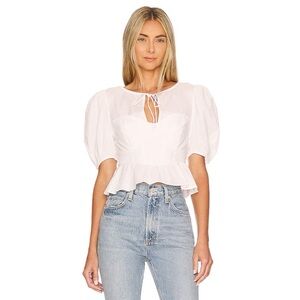 NWT For Love & Lemons Jocelyn Puff Sleeve Peplum Crop Top